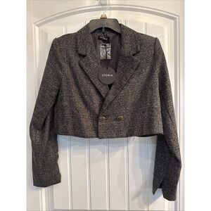 Storia Tweed Crop Blazer Button Close NWT Size Small Business Casual